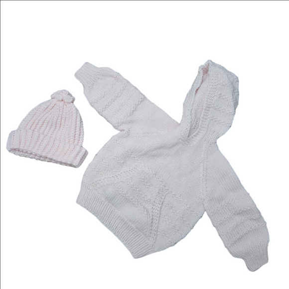 Other - Charming Pink Knit Baby Hoodie and Hat Set